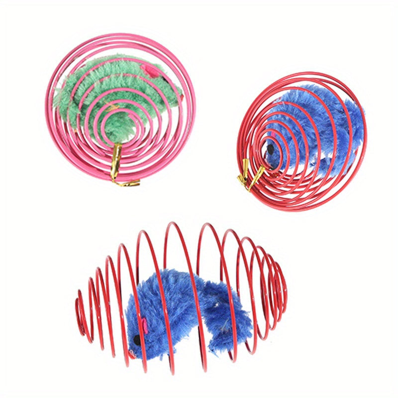 3pcs Colorful Spring Mouse Set Cat Toy