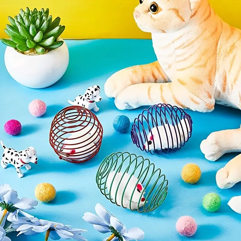 3pcs Colorful Spring Mouse Set Cat Toy