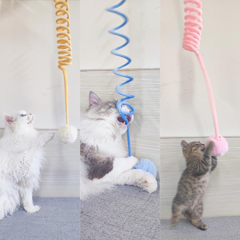 Durable Hanging Spring Plush Ball with Bell Cat Toy