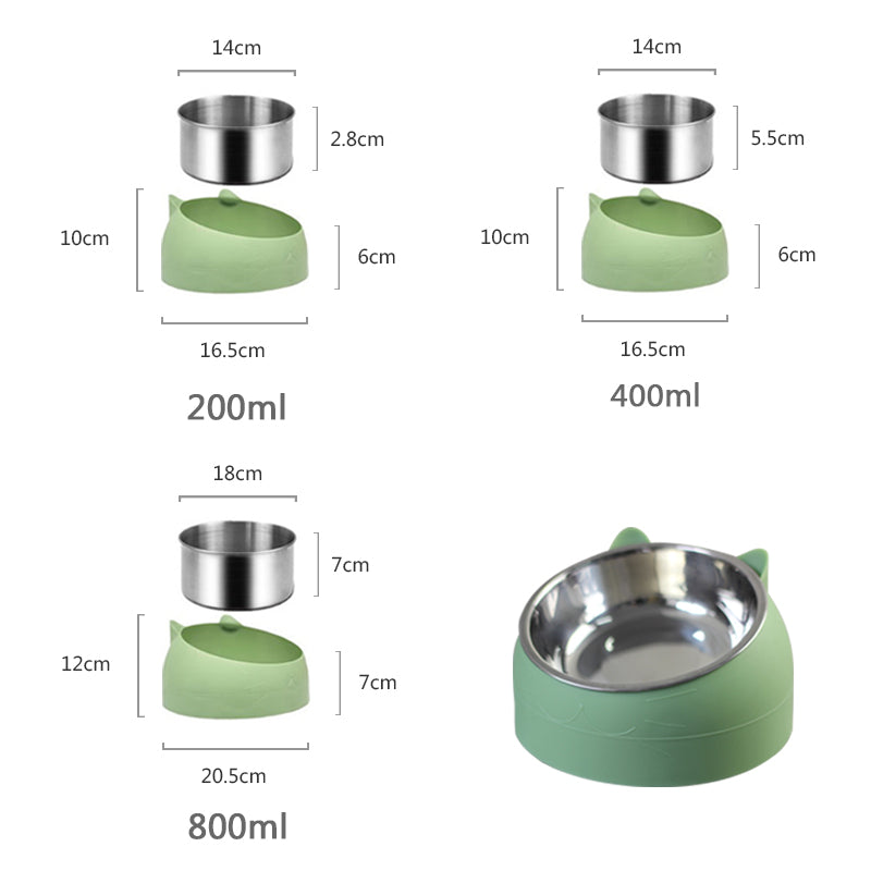 15° Raised Stainless Steel Cat Dog Bowl Pet Feeder