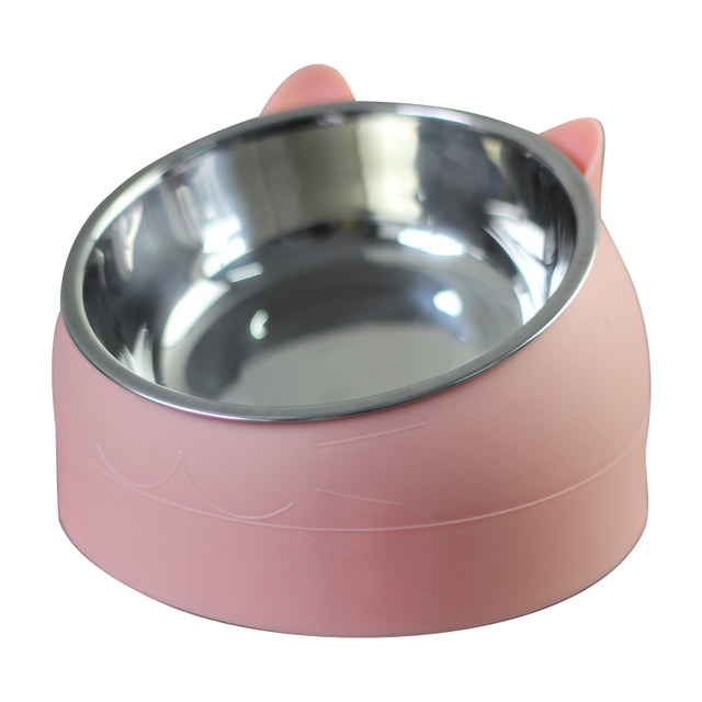 15° Raised Stainless Steel Cat Dog Bowl Pet Feeder