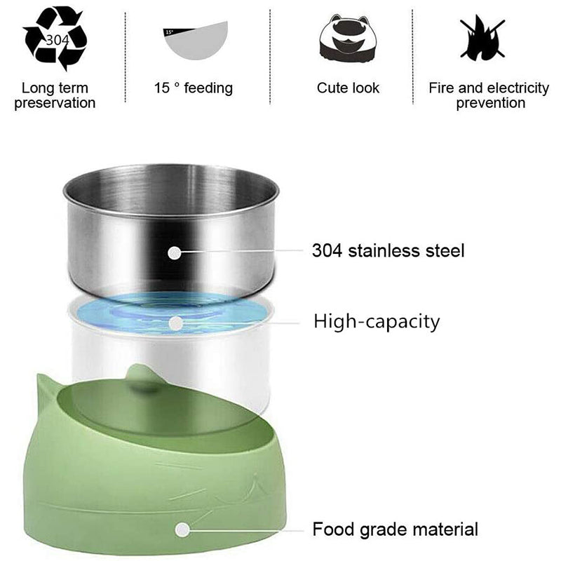 15° Raised Stainless Steel Cat Dog Bowl Pet Feeder