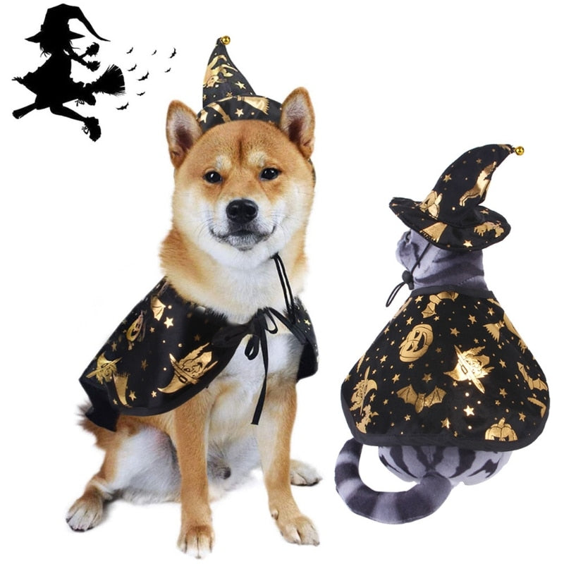Halloween Pet Cosplay Costume Wizard Cape And Hat