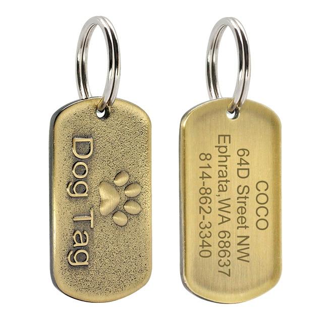 Custom Stamped Brass Dog Collar Name Plate ID Tag